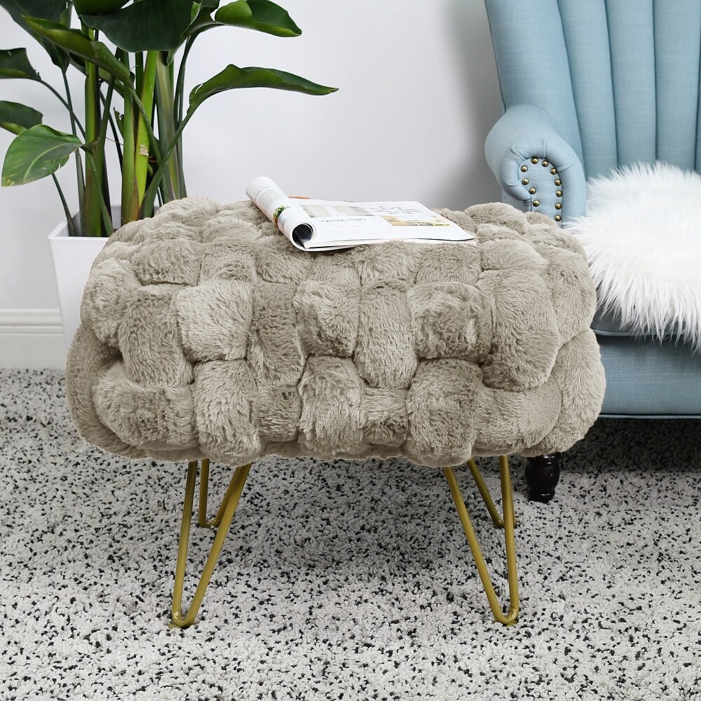 Soft Fauxfur Pouf Stool Ottoman Fuzzy Entryway Bench Seat 27\
