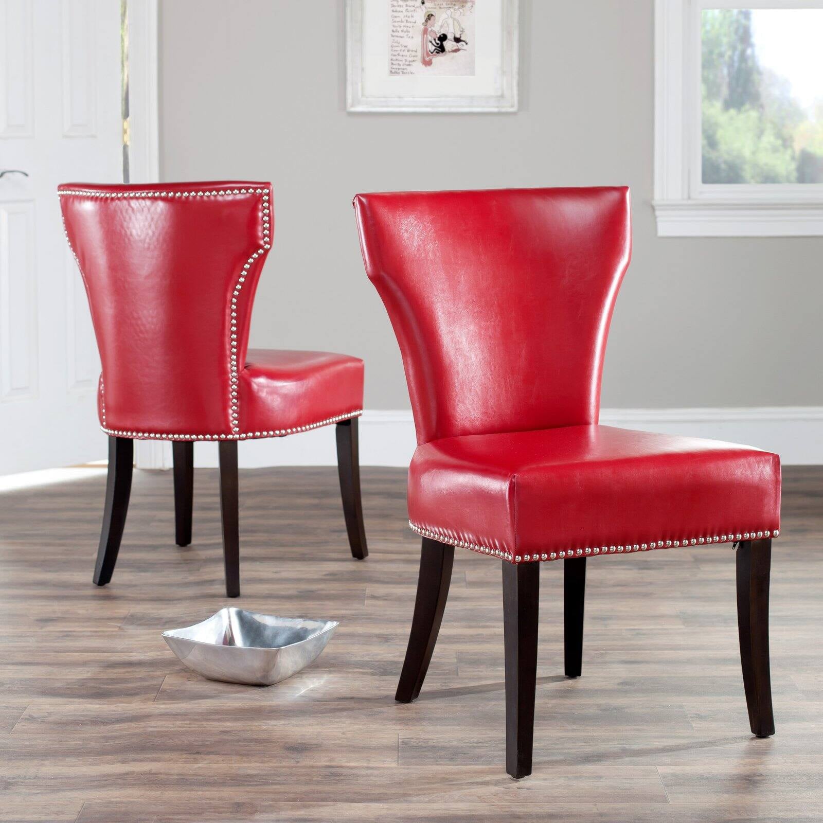 Safavieh Maria Dining Side Chairs - Red Leather - Set of 2