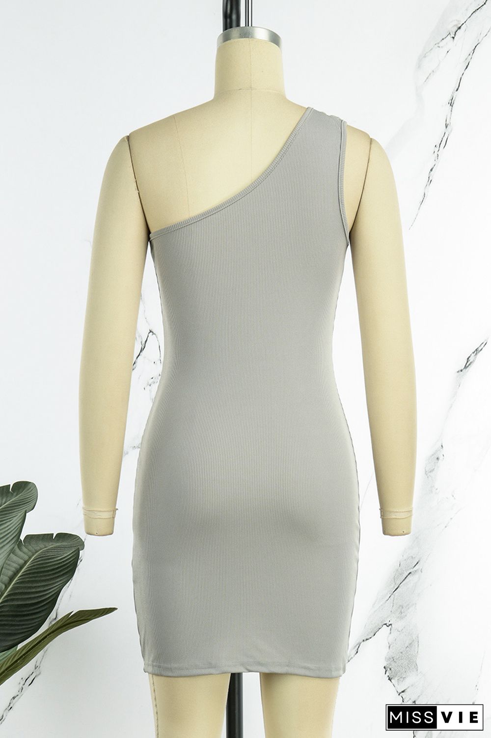 Skin Color Sexy Casual Solid Backless One Shoulder Sleeveless Dress Dresses