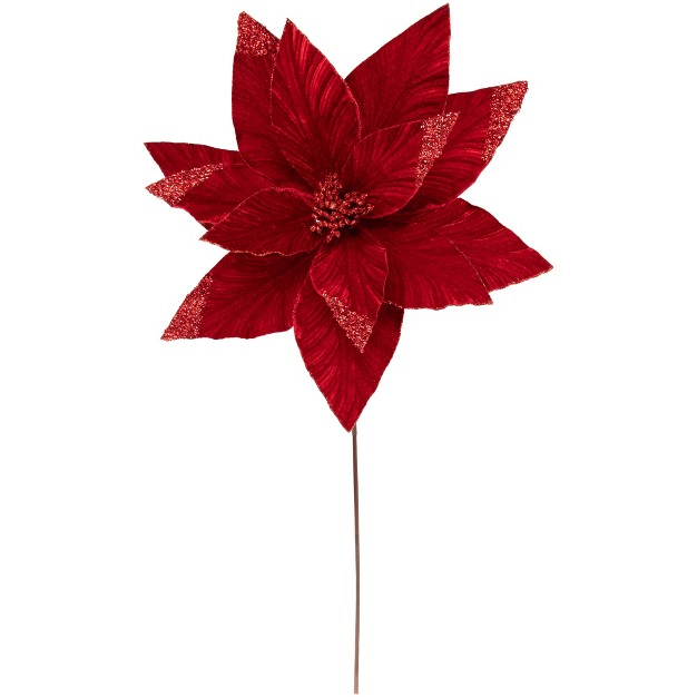 Red Glittered Poinsettia Christmas Stem Spray