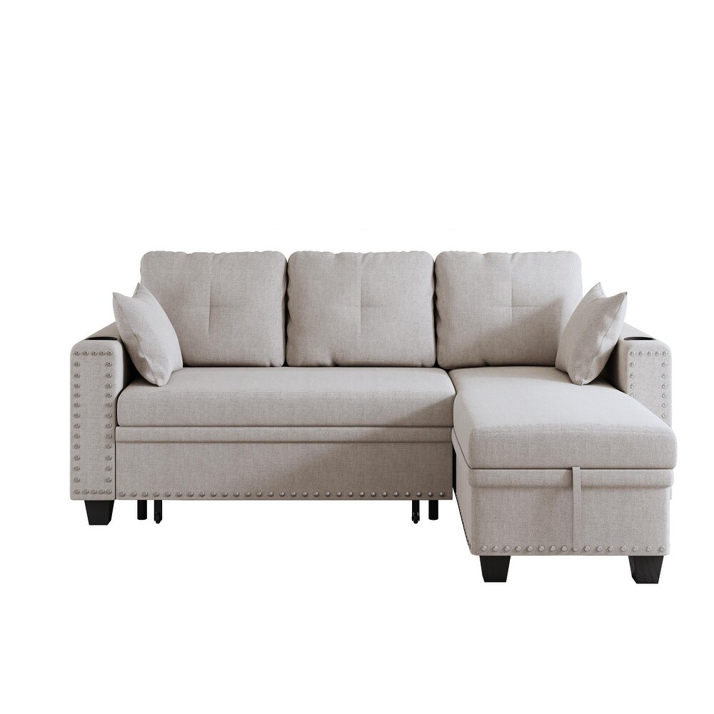 L shaped Sectional Recliner with Pull out Sofa Bed  Chaise Lounge Sofa