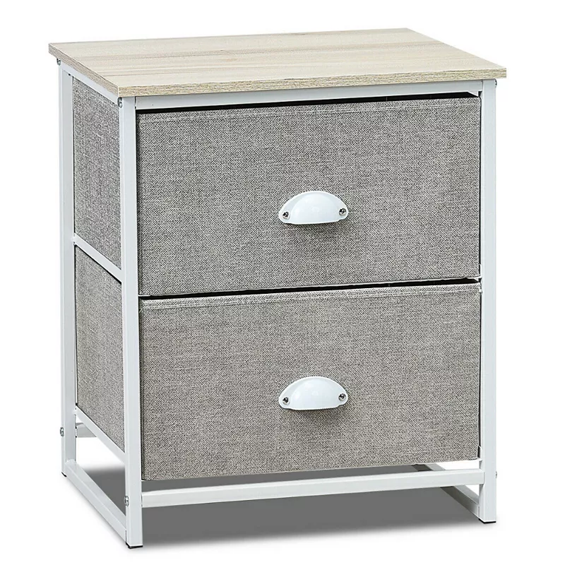 Metal Frame Nightstand Side Table Storage with 2 Drawers-Gray