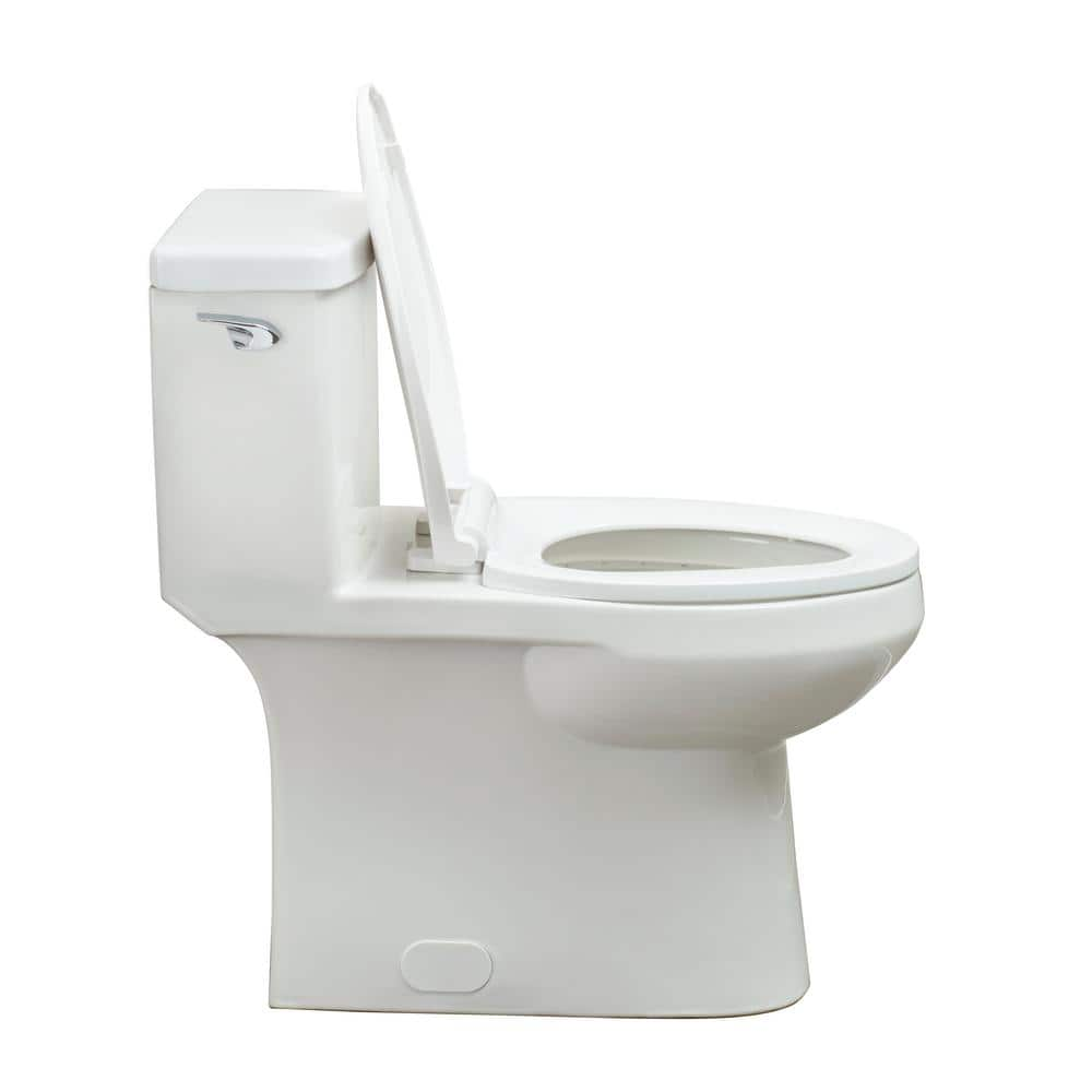 Foremost 1Piece 128 GPF Single Flush Elongated Toilet FM trim in White with Slow Close Toilet Seat Included