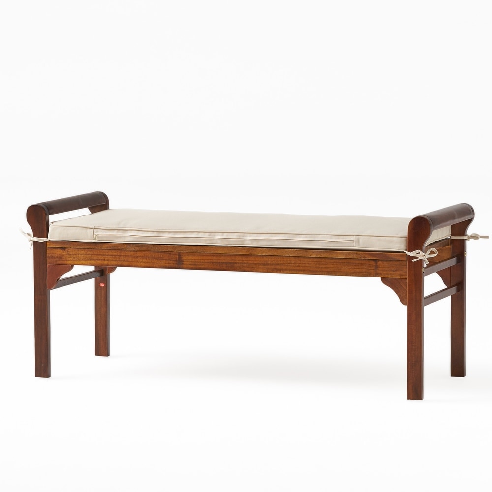 Nelson Rustic Acacia Wood Bench with Cushion by Christopher Knight Home