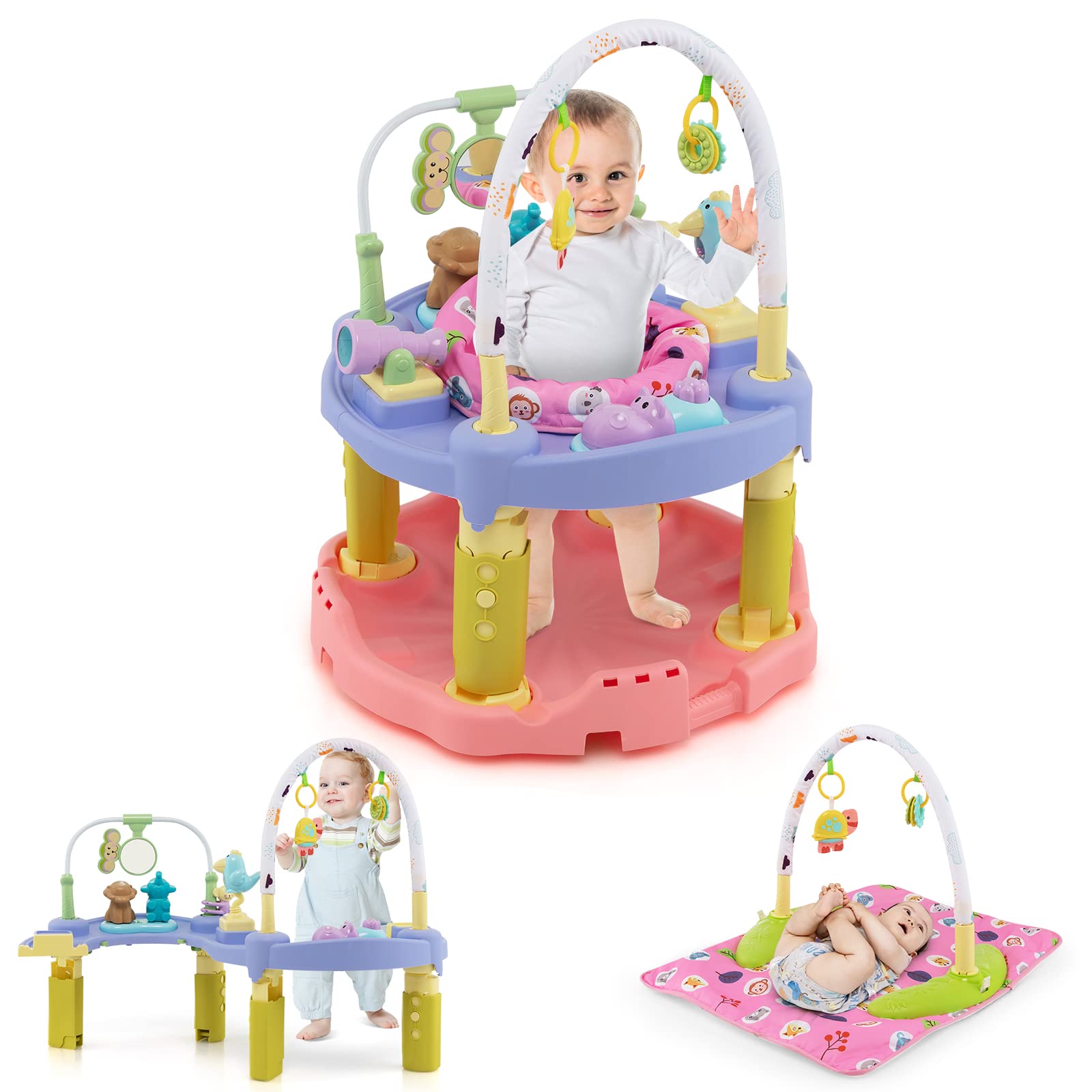 Costzon Baby Activity Center, 3 in 1 Saucer Bouncer & Infant Play Mat & Activity Table