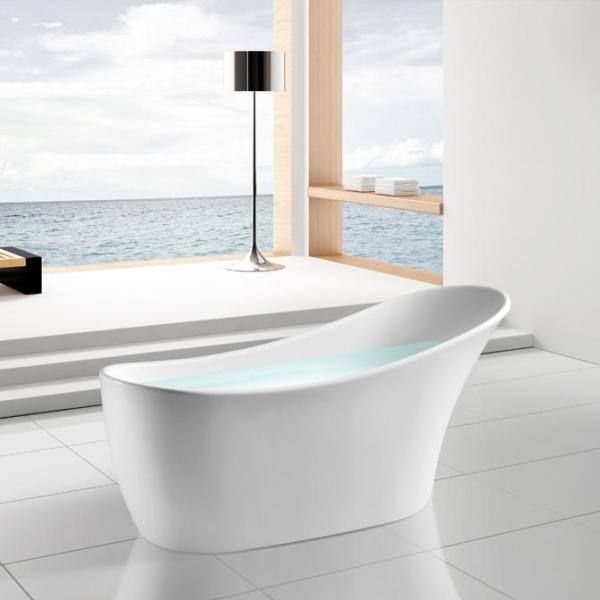 AKDY 59 in. Acrylic Single Slipper Flatbottom Non-Whirlpool Bathtub in Glossy White BT0125