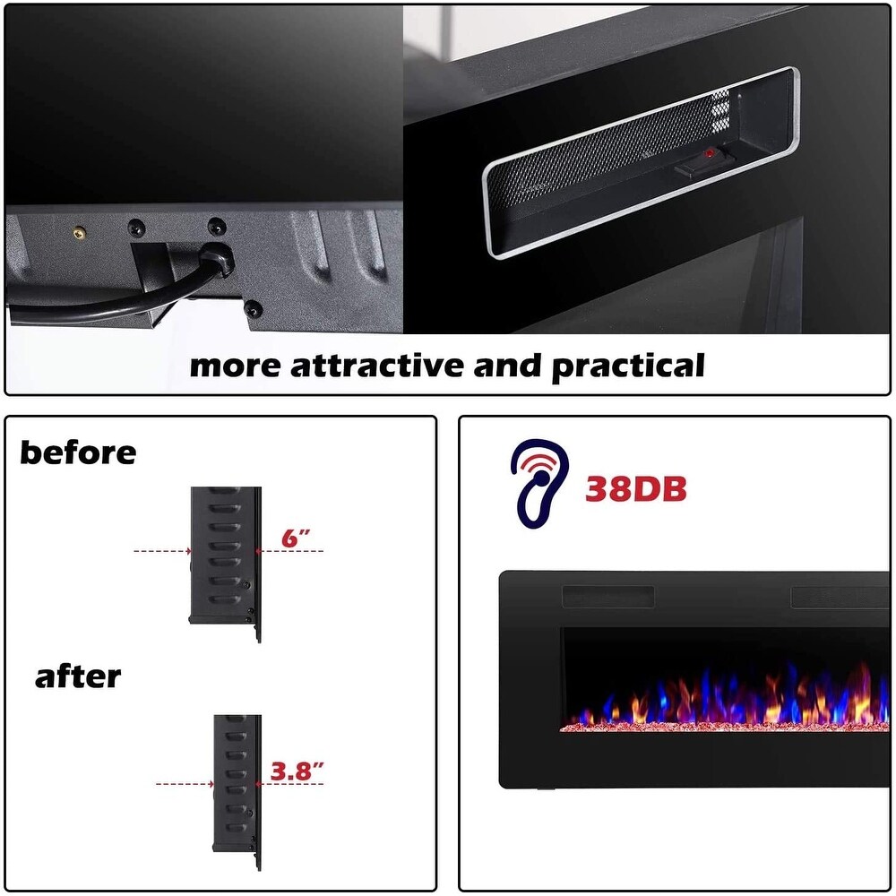 68 inch Recessed Wall Mounted Electric Fireplace