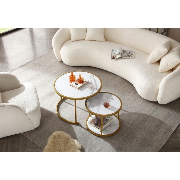 JASIWAY Marble Pattern MDF Top with Metal Frame Nesting Coffee Table