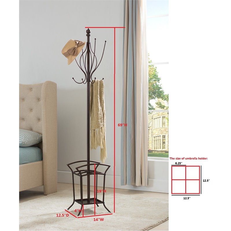 K andamp; B Furniture Metal Coat Rack with Umbrella Stand - 69H in.