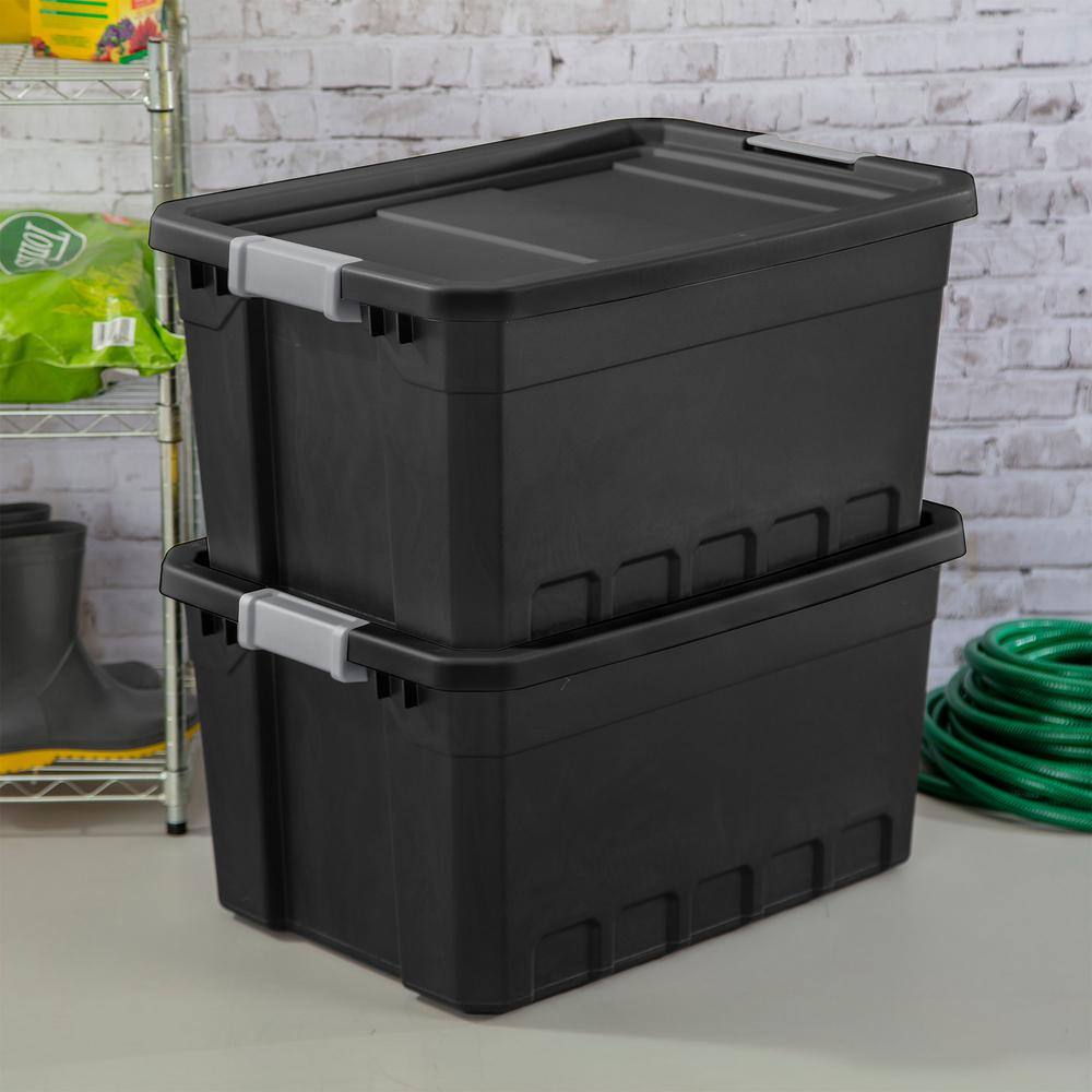 Sterilite 19 gal. Rugged Industrial Stackable Storage Tote with Lid in Black (6-Pack) 6 x 14869006