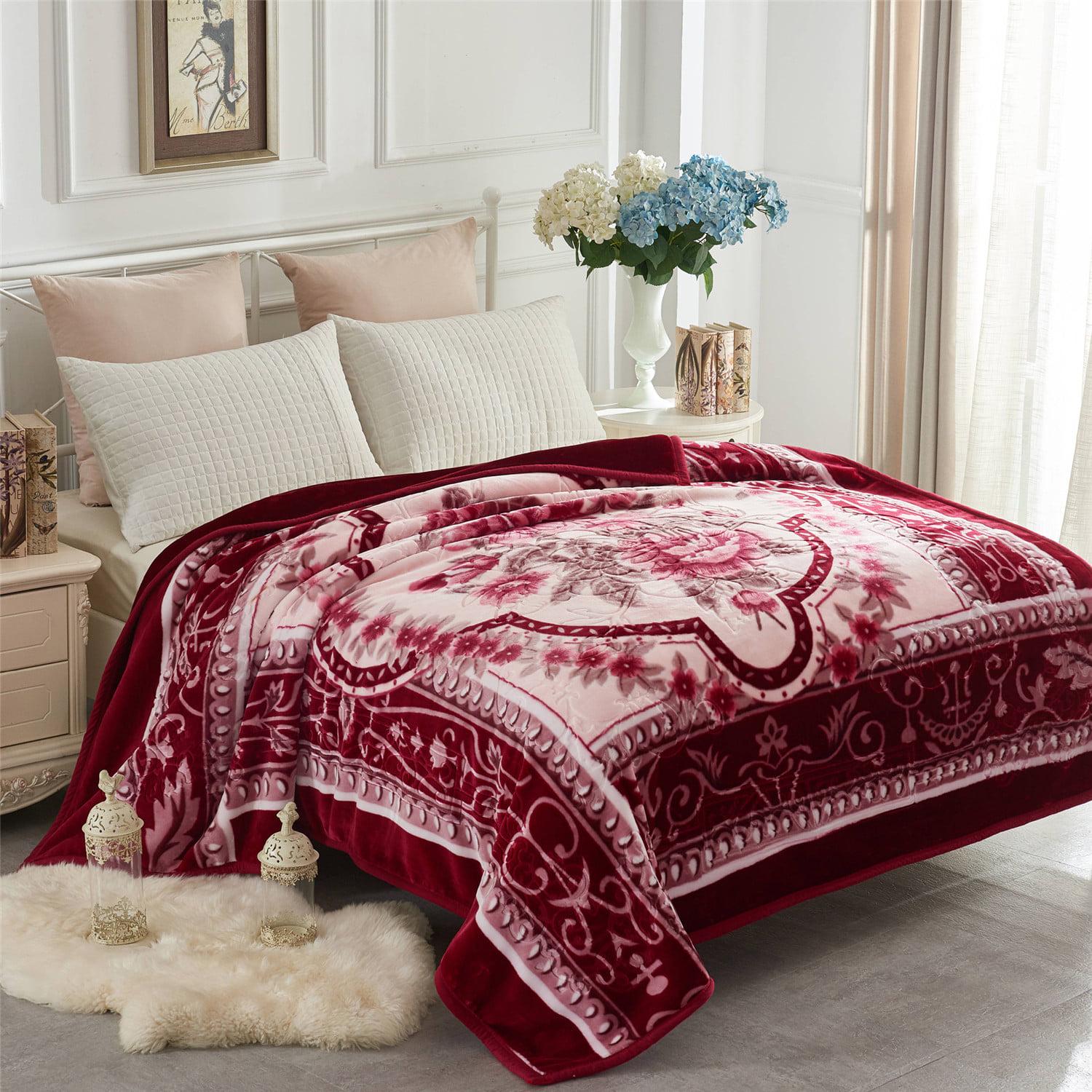 JML Fleece Blanket for Queen Bed2 Ply Winter Bed Mink Blanket 5LB Burgundy Floral 77 X87  Crowdfused