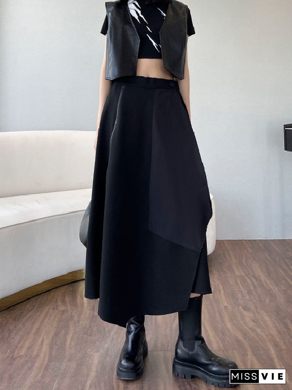 Casual High Waisted Irregularity Solid Color Skirt