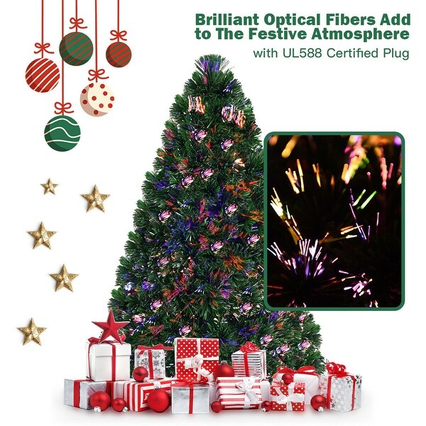 Costway 5Ft PreLit Fiber Optic PVC Christmas Tree Metal Holiday