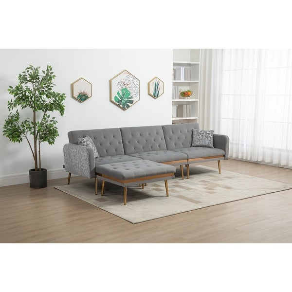 3-Seat Sectional Sofa Set Convertible Sleeper Sofa， Living Room Accent Sofa with Ottoman