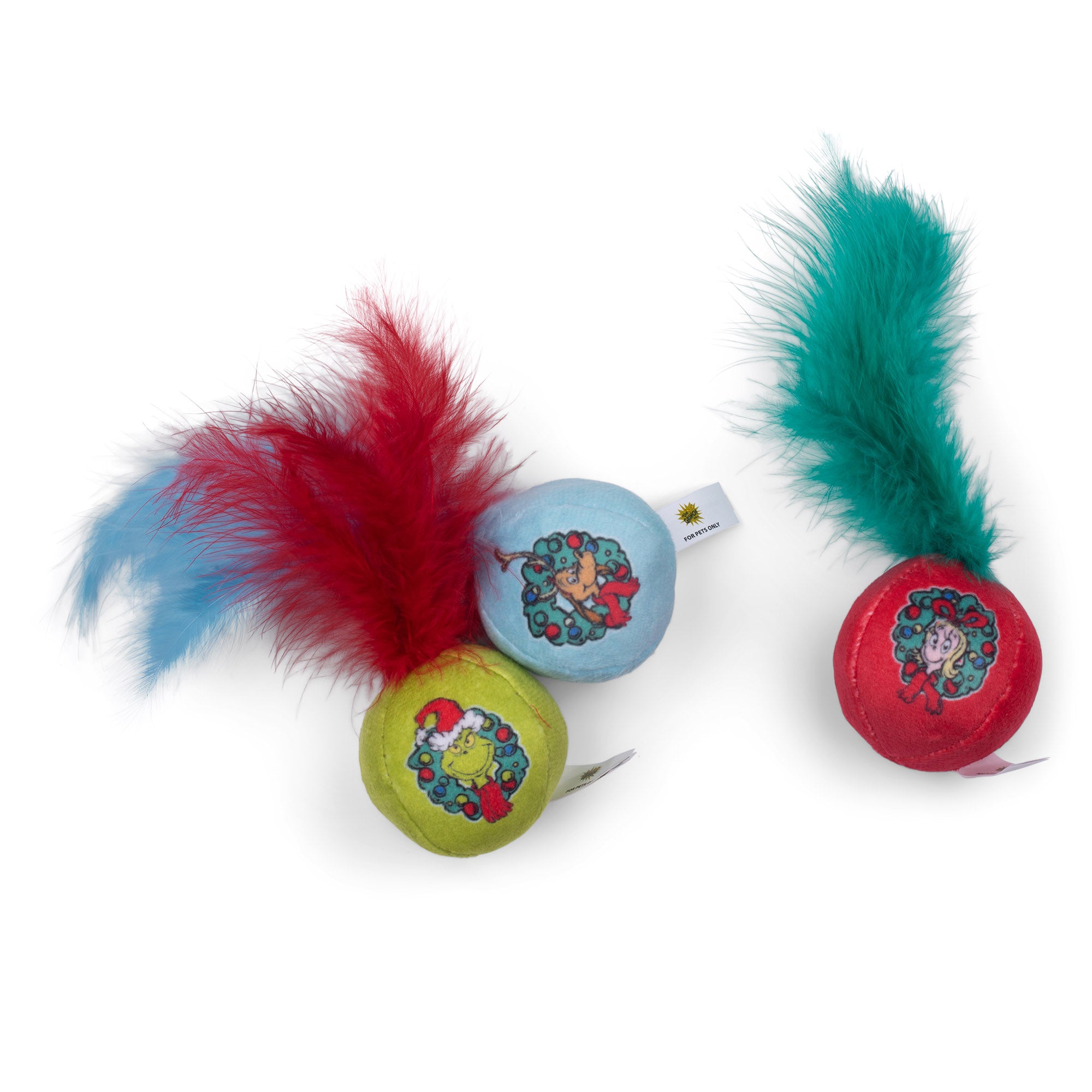 Dr. Seuss' The Grinch Feather Ball Catnip Cat Toy Asst. 3PC