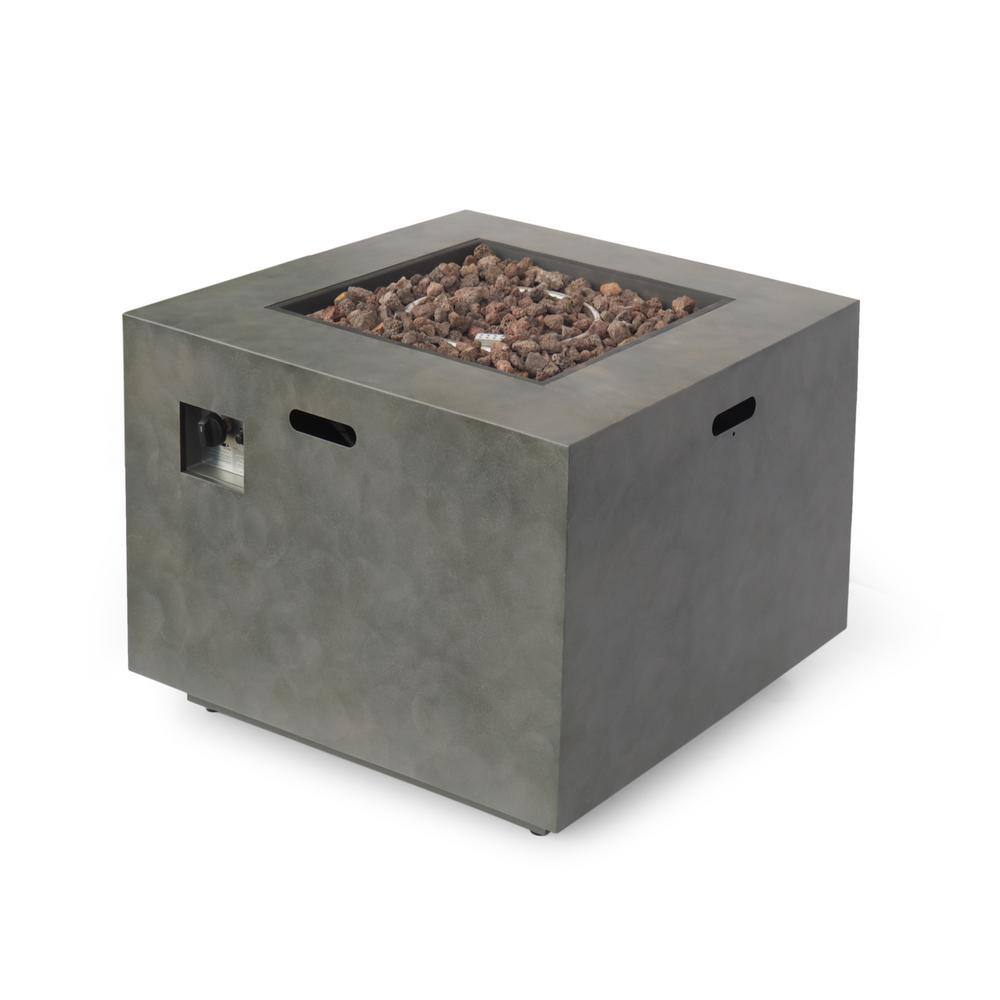 Noble House Wellington 15.25 in. x 19.75 in. Square Concrete Propane Fire Pit in Dark Grey with Tank Holder 70378