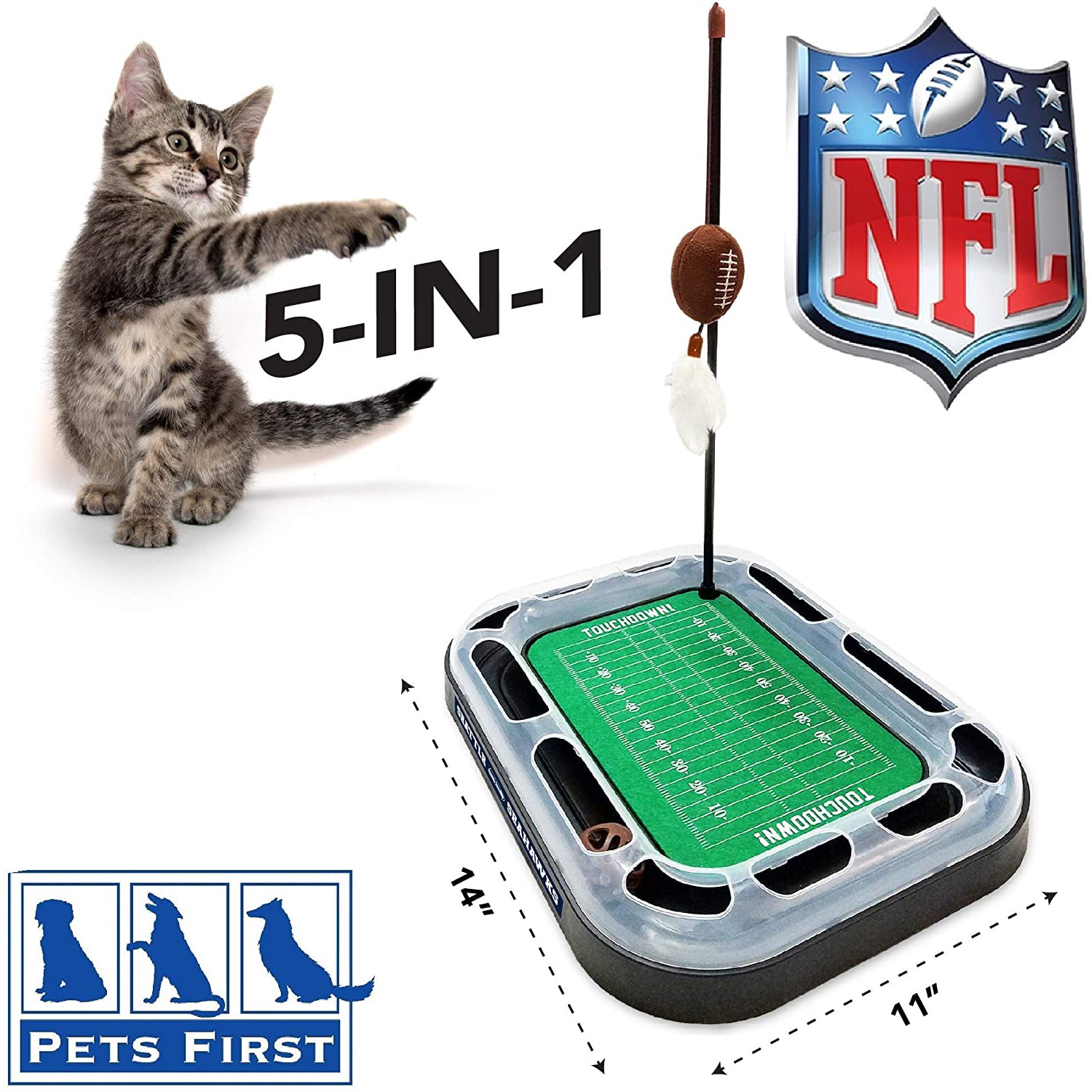 NFL Seattle Seahawks Cat Scratcher Toy with Catnip Plush and Feather Cat and Kitty Toy