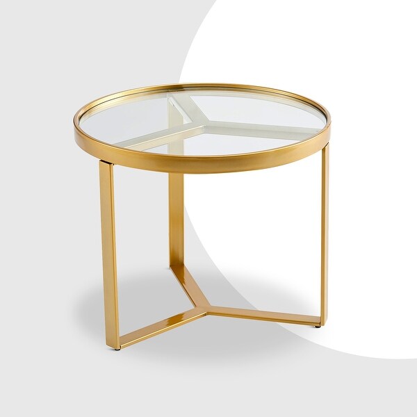 Analiza Round Side Table Sintered Stone/Tempered Glass Top - L24.80＂ x W24.80＂ x H19.68＂