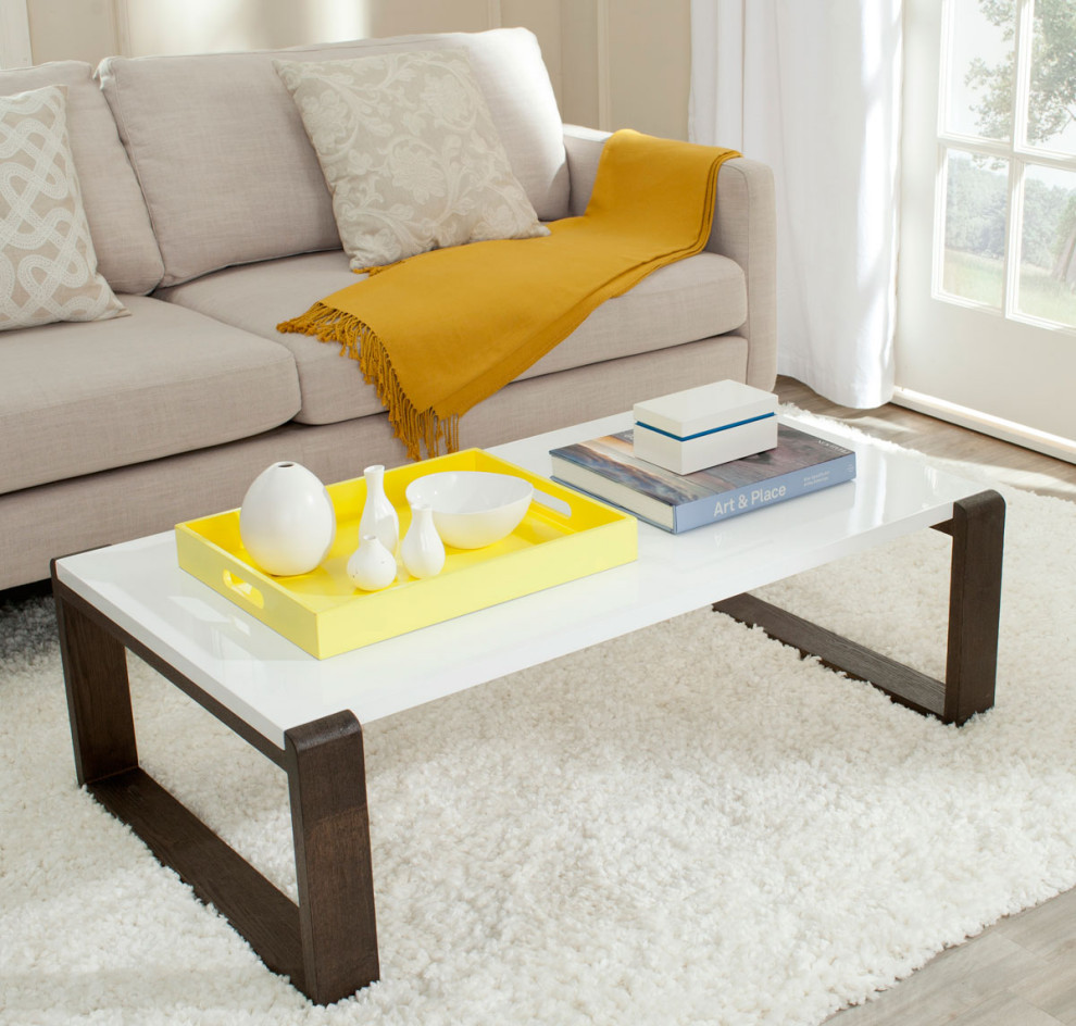 Manalo Mid Century Scandinavian Lacquer Coffee Table White/ Dark Brown   Modern   Coffee Tables   by Virgil Stanis Design  Houzz