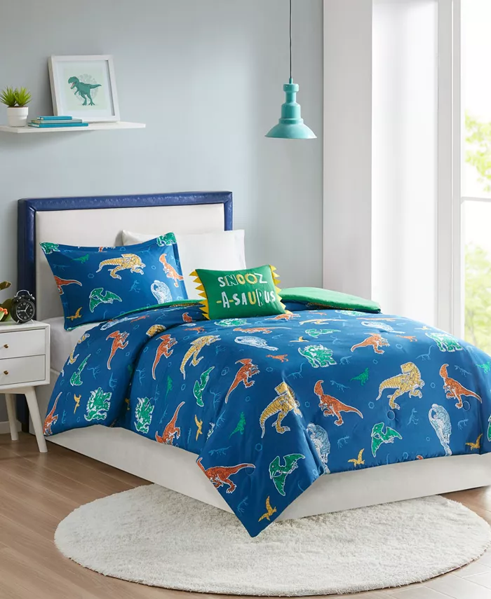 Mi Zone Logan Robot Dinosaur Printed 3-Piece Comforter Set， Twin