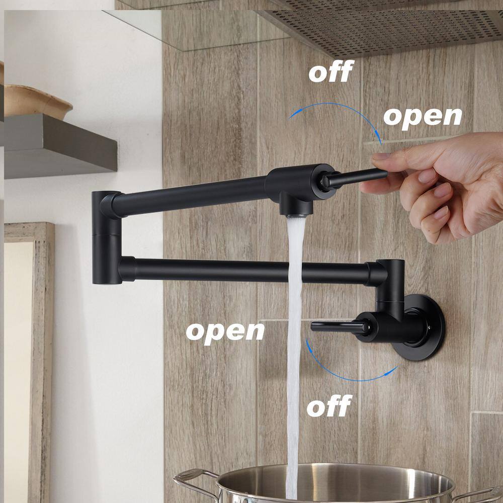 GIVING TREE Wall Mount Pot Filler Faucet Double-Handle in Matte Black XLHDDOTU0014