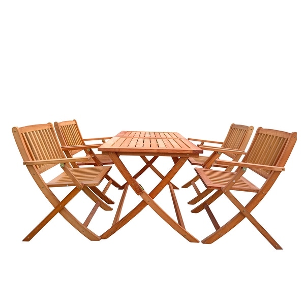 Teak Solid Wood Foldable Patio Dining Set，4 Folding Chairs and 1 Dining Table，Indoor and Outdoor Universal