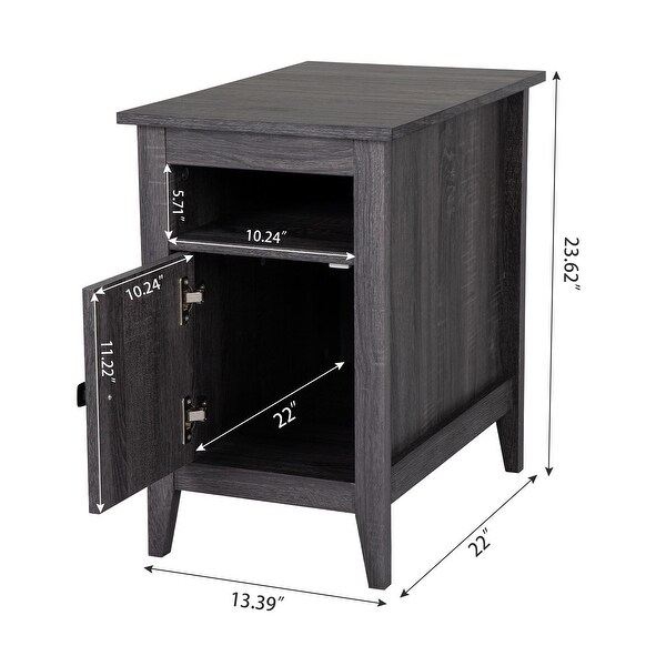 Set of 2 Wood Nightstand Side Table with Door Storage and Shelf