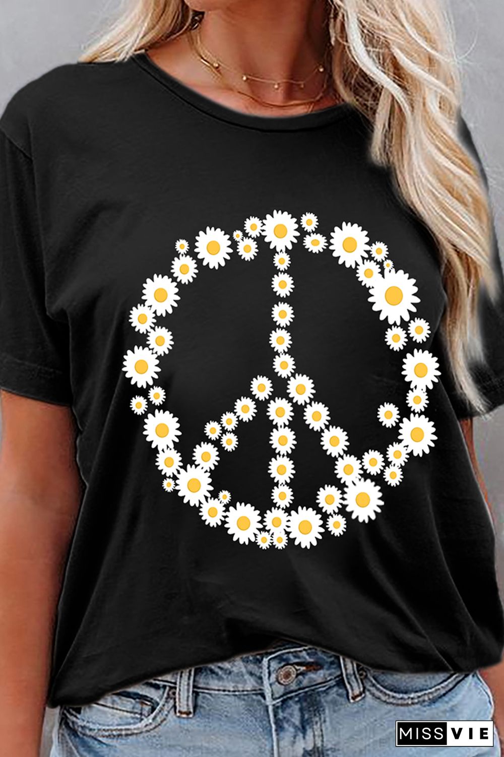 Daisy Printed Graphic Tees for Women Wholesale Short Sleeve Top