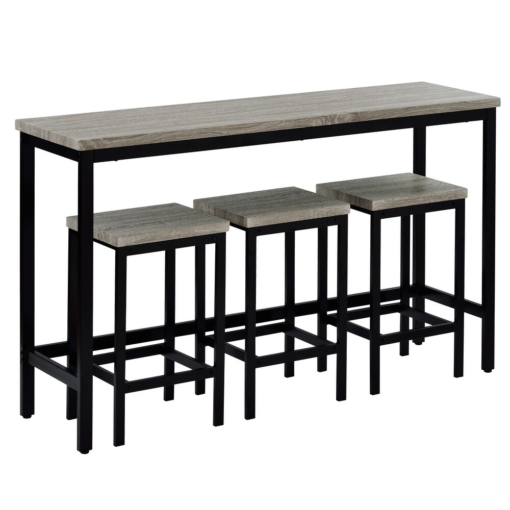 Counter Height Extra Long Dining Table Set with 3 Stools Pub Kitchen Set Side Table with Footrest