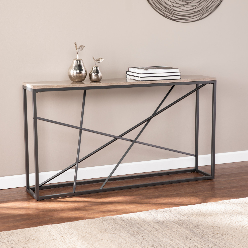 Mannie Faux Stone Skinny Console Table   Industrial   Console Tables   by SEI  Houzz