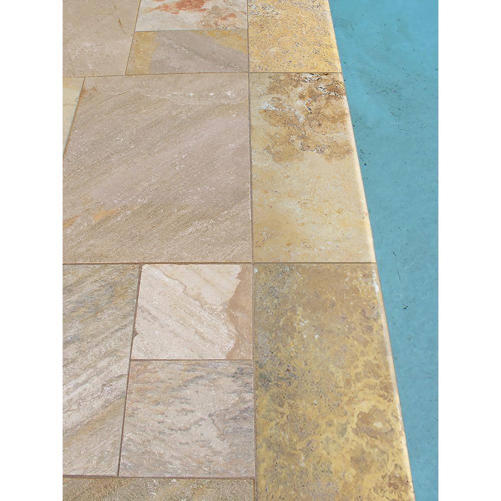 MSI Riviera Gold 2 in. x 12 in. x 24 in. Travertine Pool Coping (15-Pieces30 sq. ft.Pallet) LCOPTRIV1224HUP