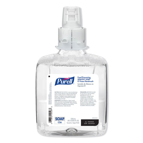 Gojo Purell Food Processing HEALTHY SOAP E1 Foam Handwash | For CS6 Dispensers， Fragrance-Free， 1，200 mL， 2