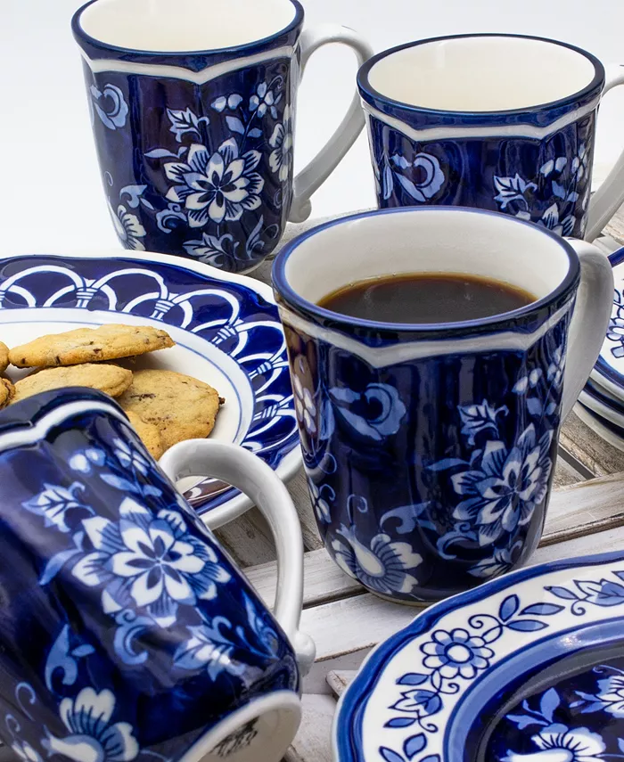 Euro Ceramica Blue Garden 16 Piece Hand-painted Dinnerware Set