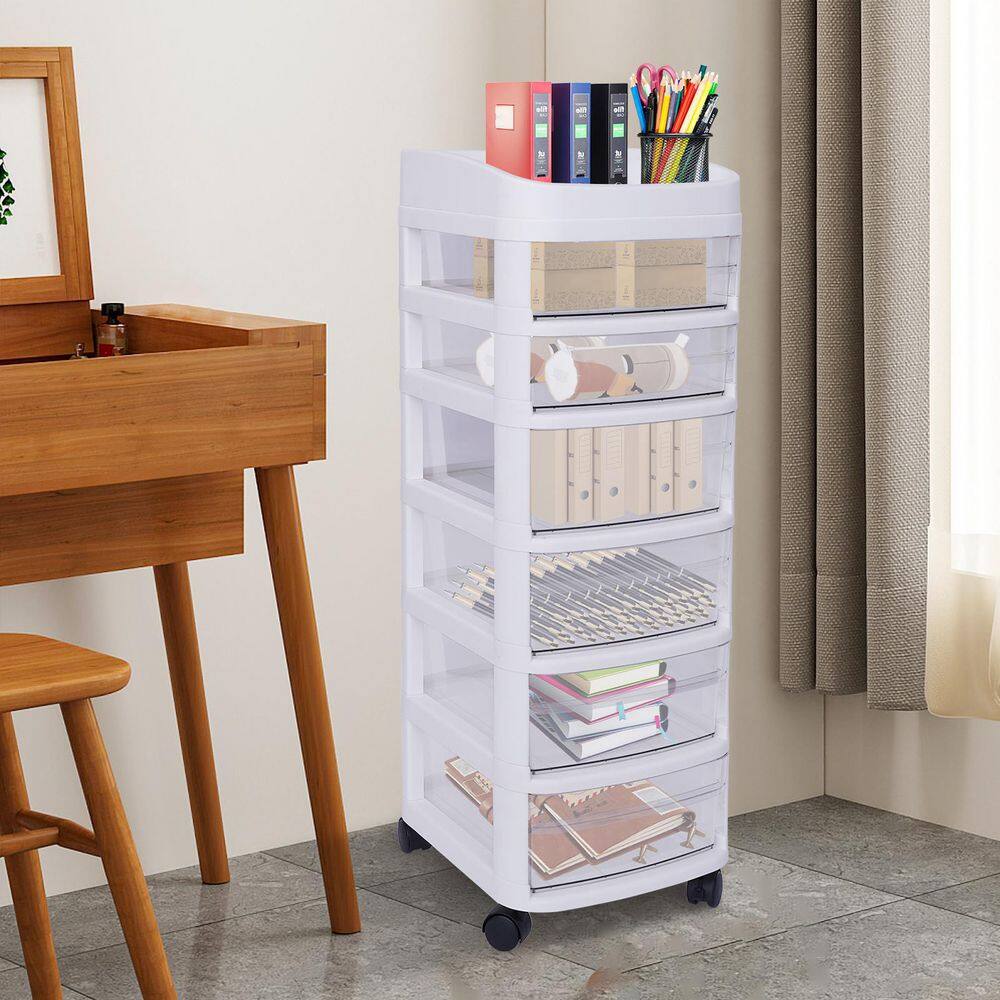 YIYIBYUS 6-Tier Plastic 4-Wheeled Rolling Storage Cart with 6 Drawers Containers Bins in White HG-LYF6168-251