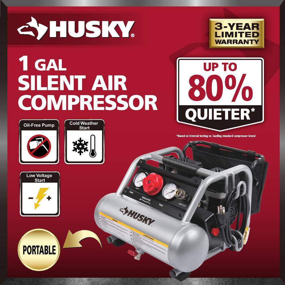 Husky 1 Gal. Portable Electric-Powered Silent Air Compressor 3300113