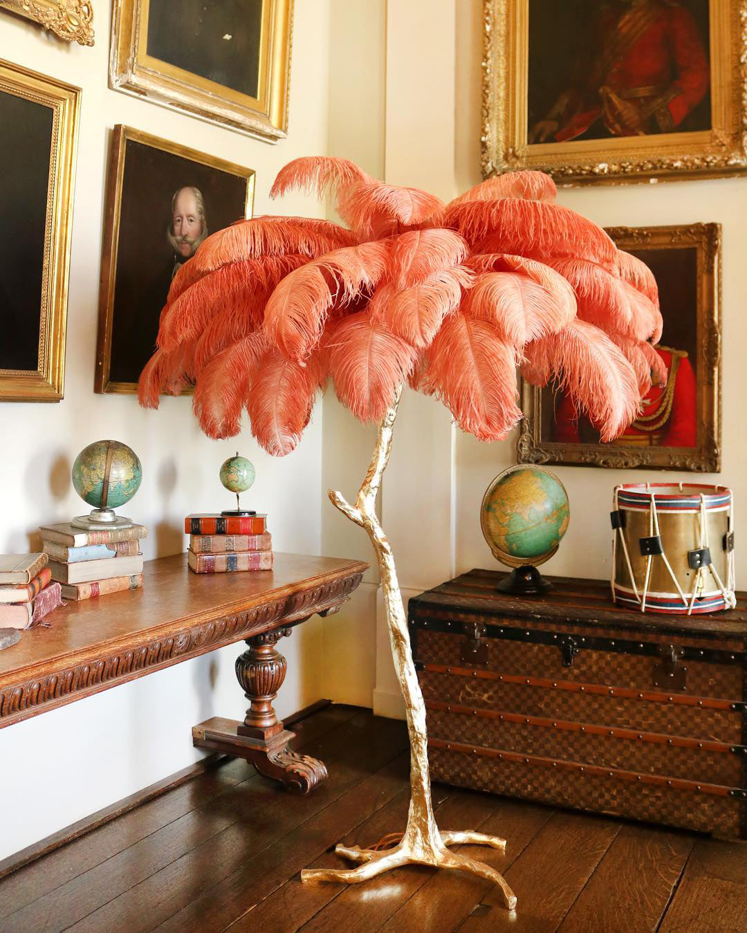 Ostrich Feather Brass Floor Lamp