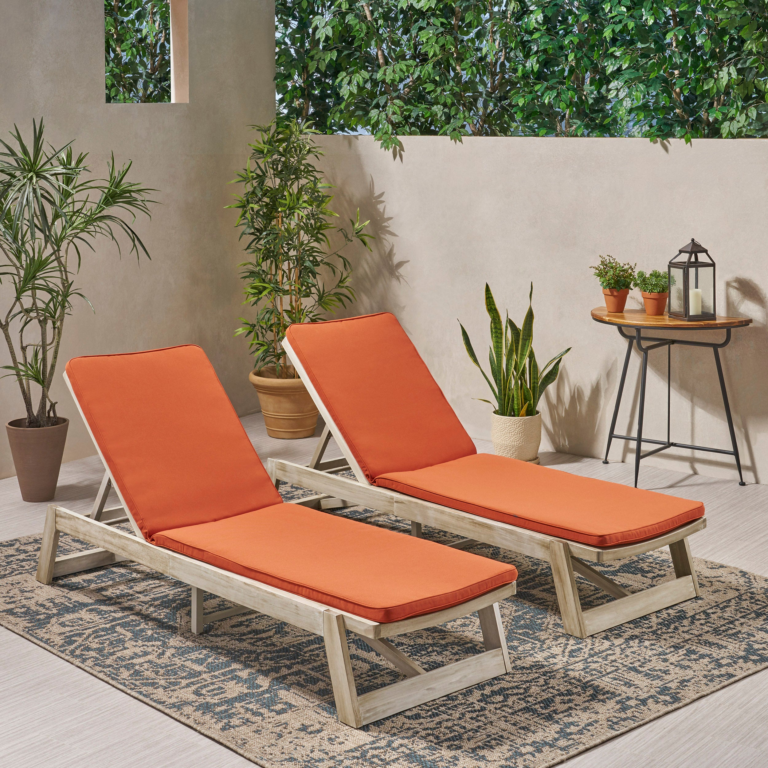 Tina Outdoor Acacia Wood Chaise Lounge and Cushion Sets (Set of 2)