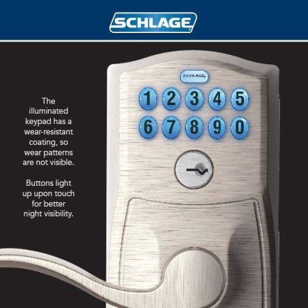 Schlage Plymouth Satin Chrome Electronic Keypad Door Lock with Elan Handle and Flex Lock FE595 PLY ELA 626