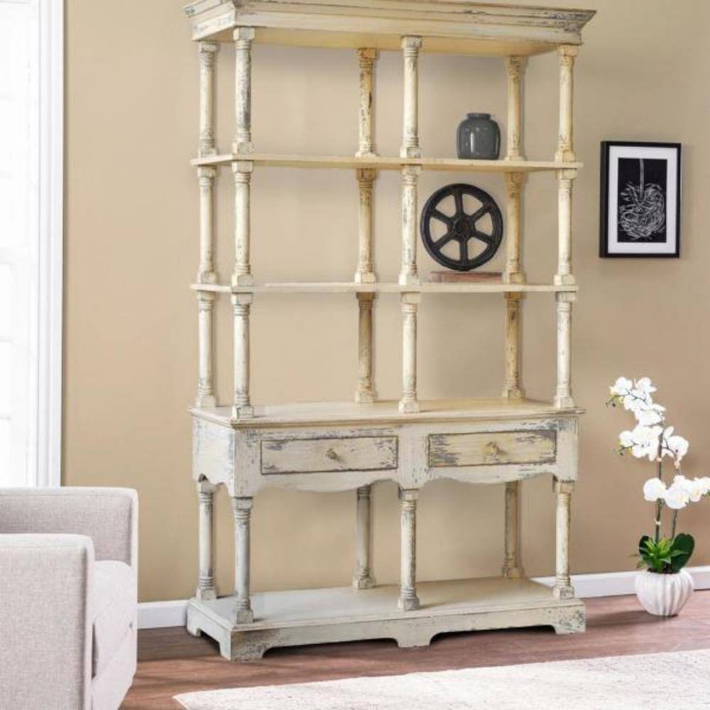 A  B Home 81.5 in. White Wood 4-shelf Accent Bookcase with Open Back 88634