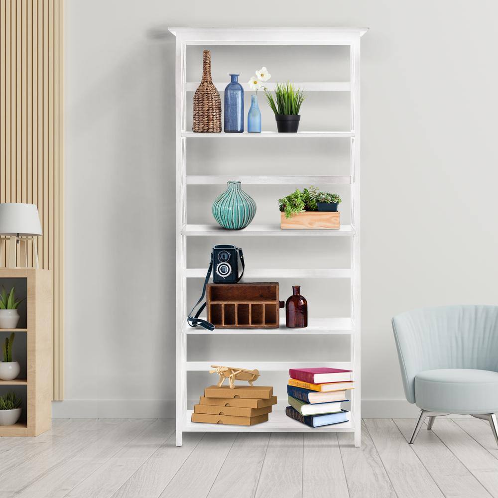 Casual Home 63 in. H White New Wood 4-Shelf Etagere Bookcase with Open Back N324-51