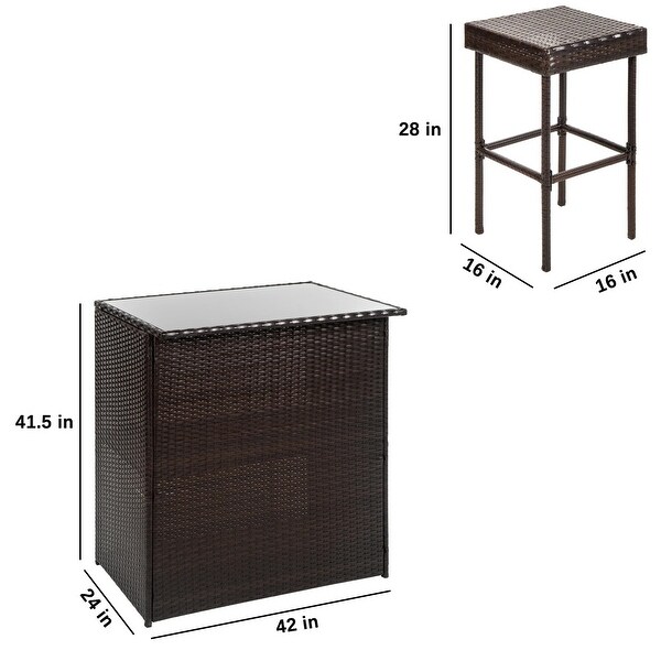 3Piece Outdoor AllWeather Wicker Bar Table Set w/ 2 Stools