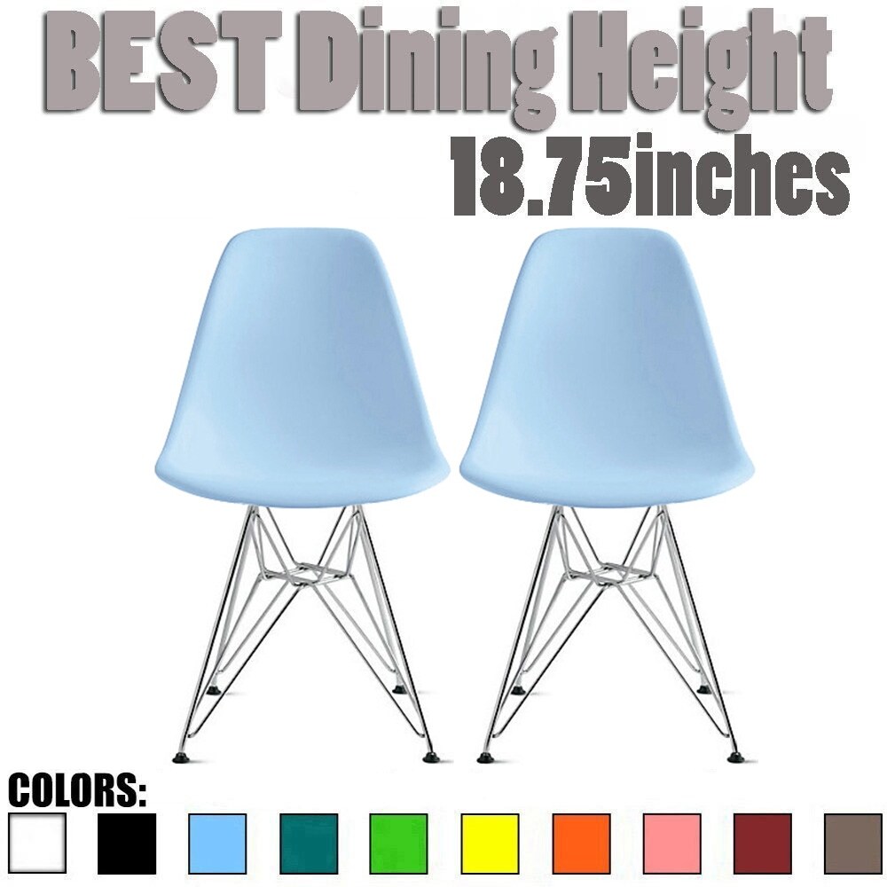 Set of 2 Modern Color Pyramid Seat Height DSW Molded Armless Plastic Dining Room Chairs Chrome Wire Eiffel Dowel Legs