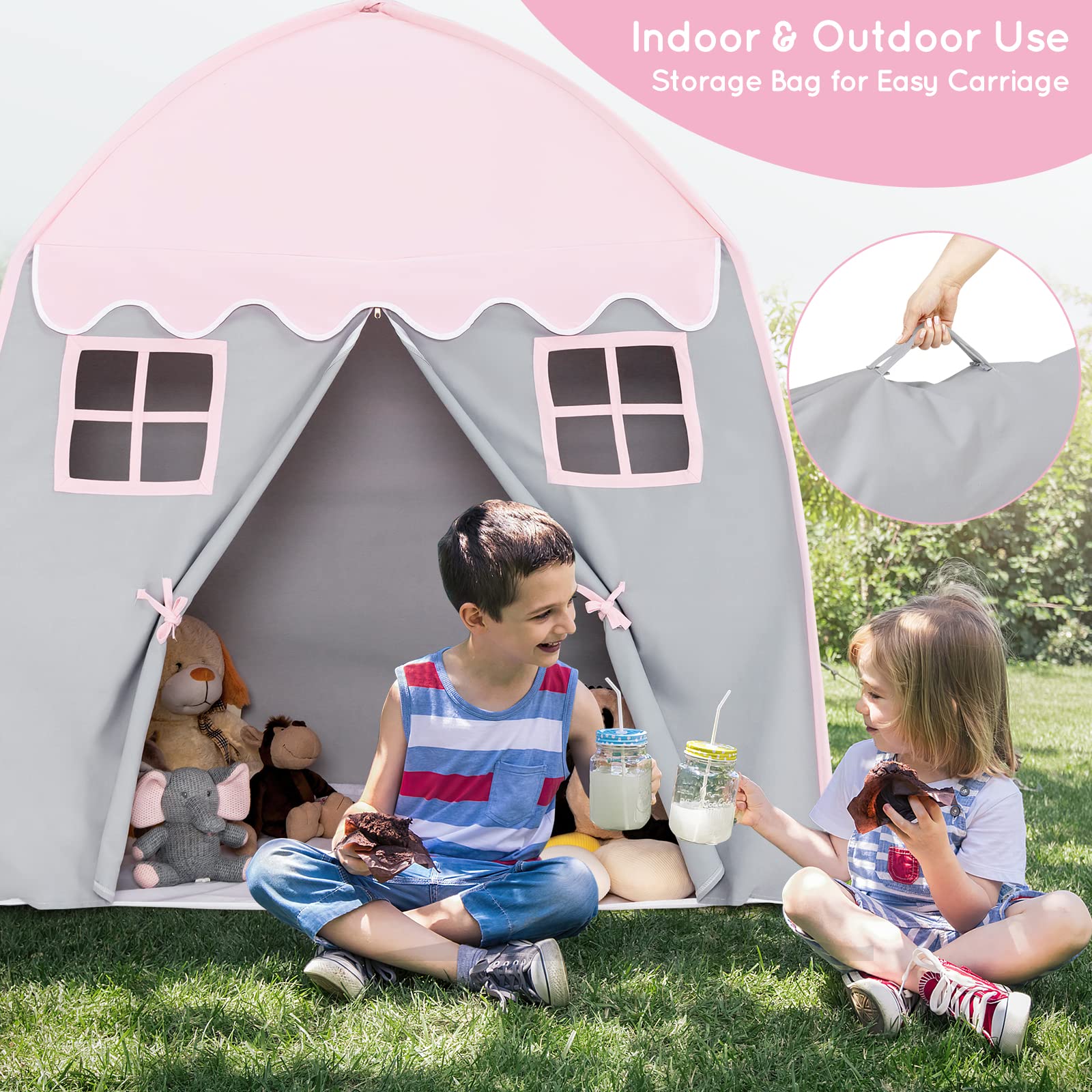 Costzon Kids Play Tent, Large Spacious Cotton Canvas Playhouse with Non-Slip Cloth