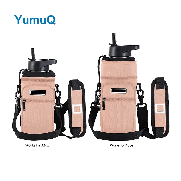 YumuQ 32 / 40 / 64 oz Neoprene Water Bottle Cover Holder With Adjustable Shoulder Strap For Hiking Travelling Camping