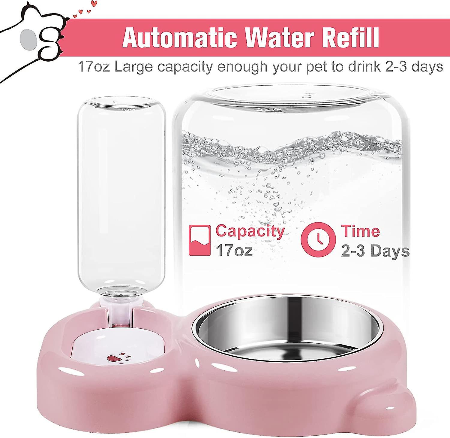 Double Dog Cat Bowl， Pet Water and Food Bowl Set With Automatic Water Dispenser Bottle Detachable Stainless Steel Bowls For Pets Such As Puppies A