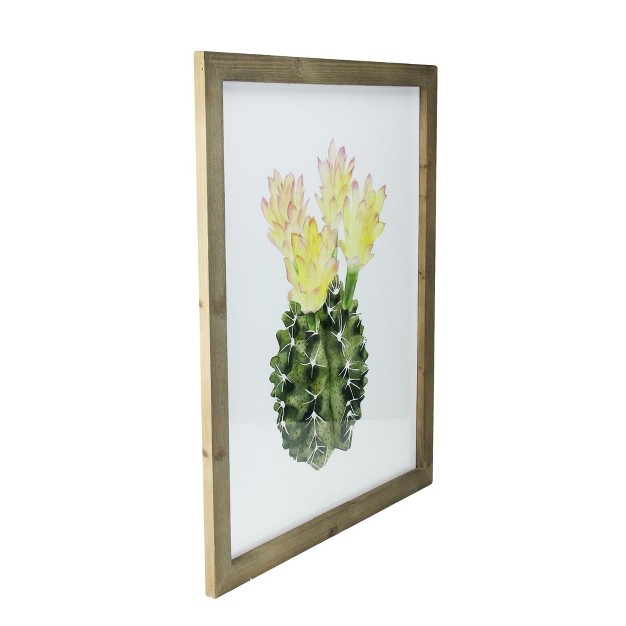 Yellow And Green Cactus Wooden Framed Print Wall Art