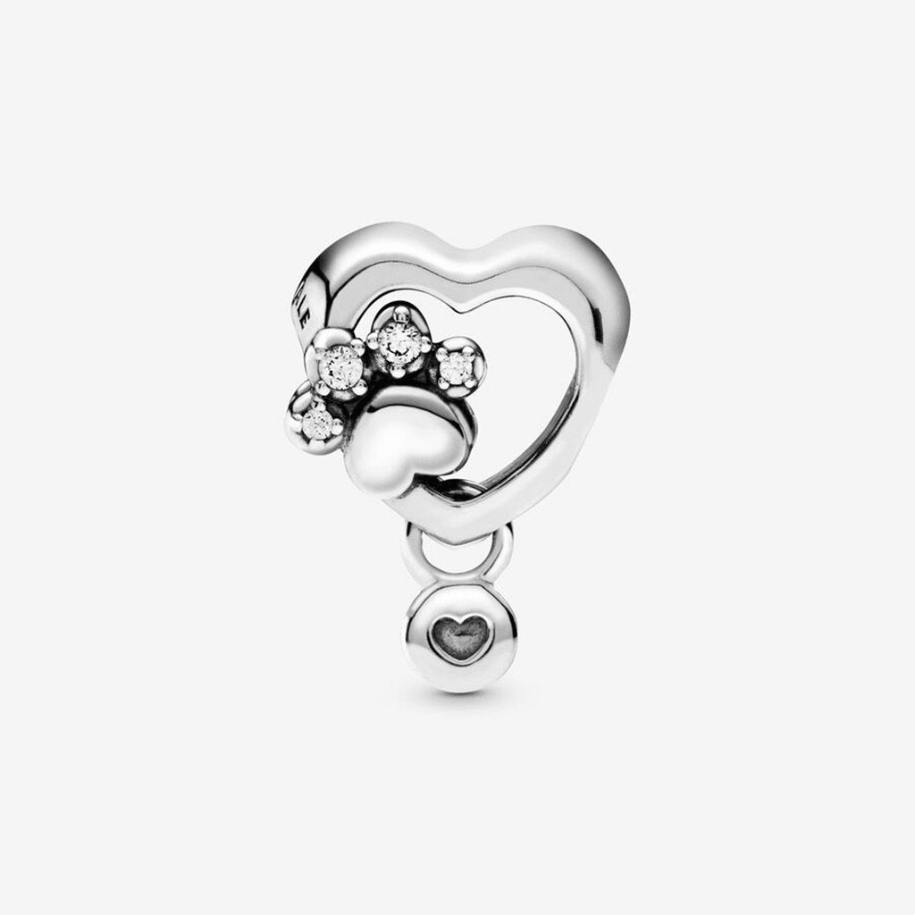 PANDORA  Sparkling Paw Print & Heart Charm