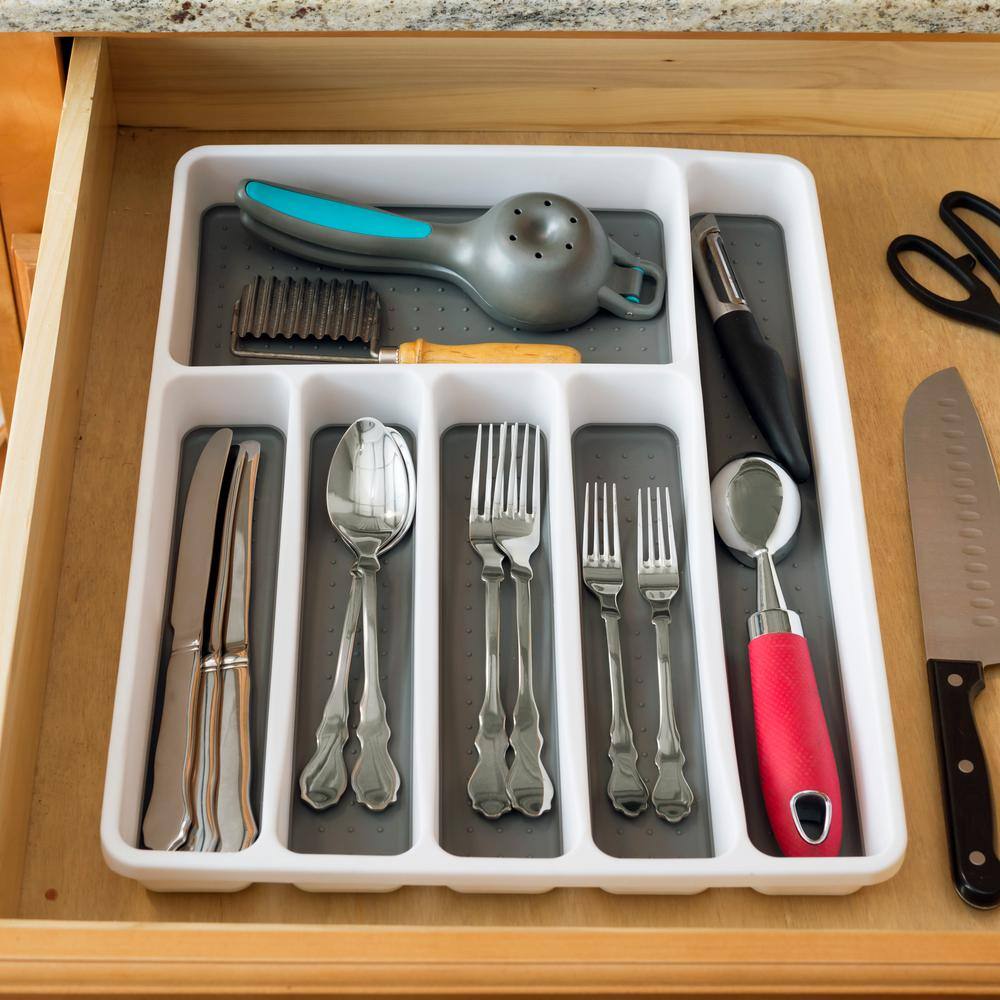 Home Basics 16 in. x 13 in. x 1.75 in. Large Cutlery Tray with Rubber Liner CT44778