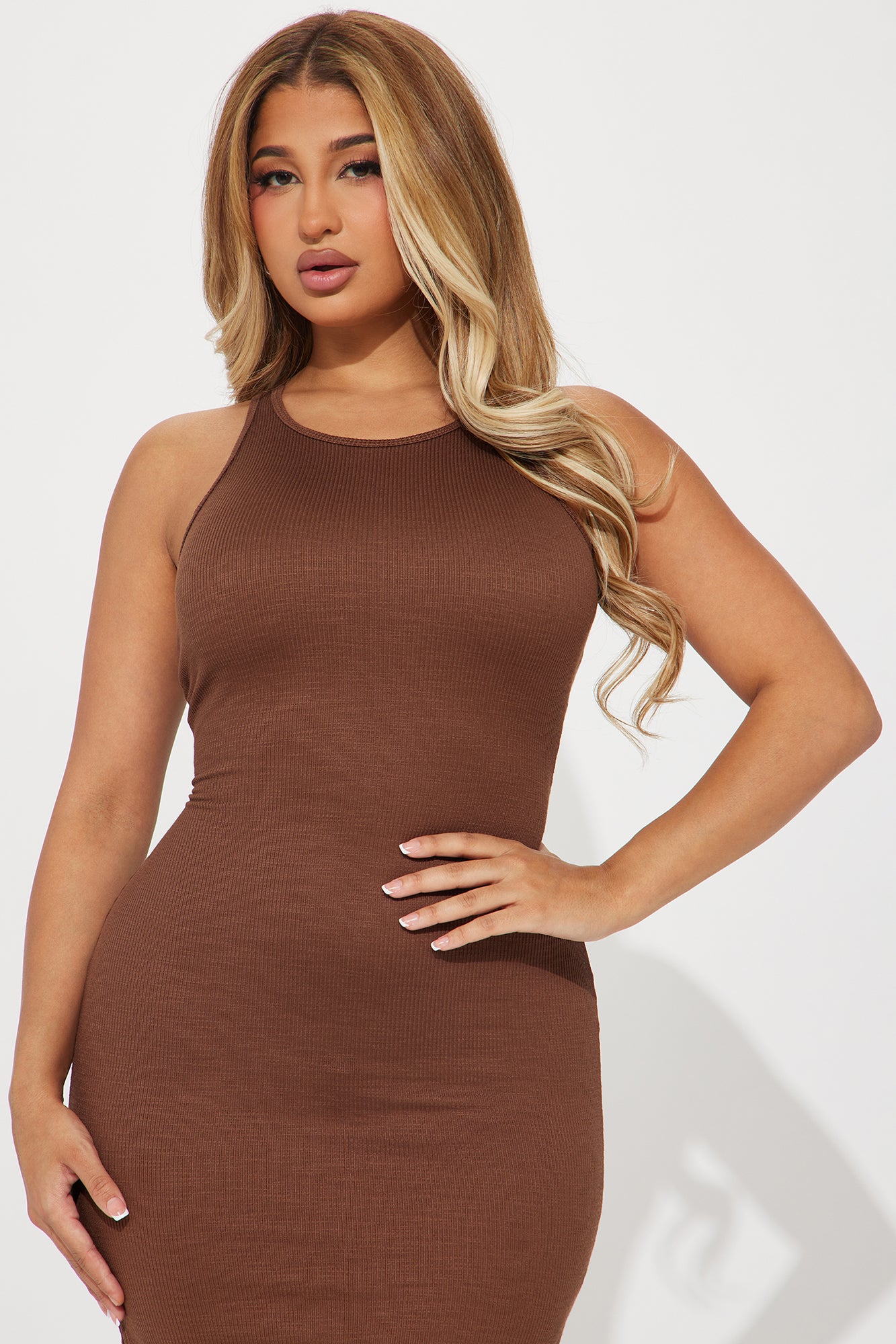 Bailey Ribbed Midi Dress - Chocolate