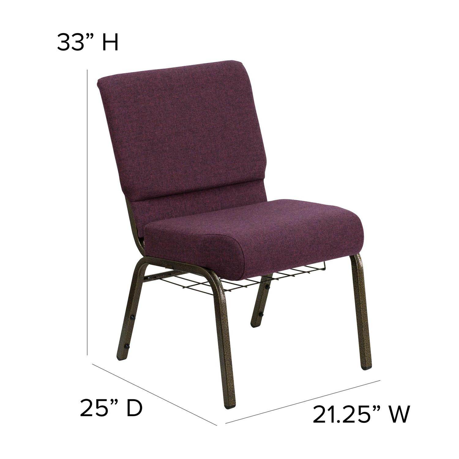 Flash Furniture HERCULES Series 218221W Church Chair in Plum Fabric with Cup Book Rack 8211 Gold Vein Frame  Crowdfused